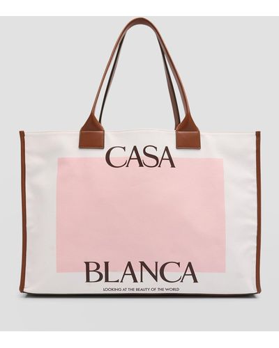 Casablancabrand Large Logo Canvas Tote Bag - Pink