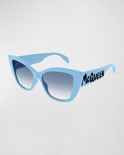 Alexander McQueen Monochrome Acetate Cat-eye Sunglasses - Blue