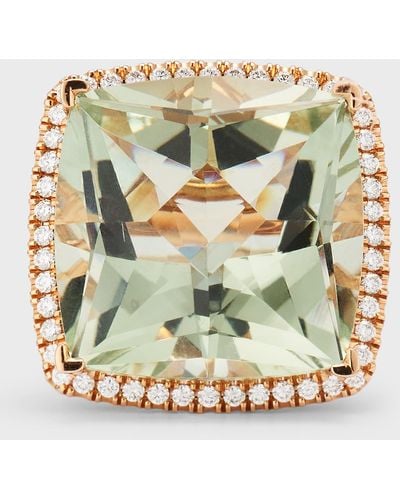 Lisa Nik 18k Rose Gold Green Quartz And Diamond Ring, Size 6 - Metallic