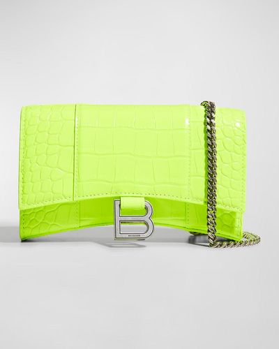 Balenciaga Hourglass Croc-Embossed Wallet On Chain - Yellow