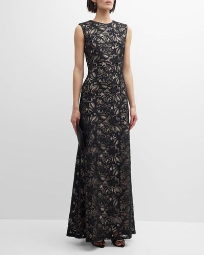 Tadashi Shoji Sleeveless Sequin Floral Burnout Gown - Black