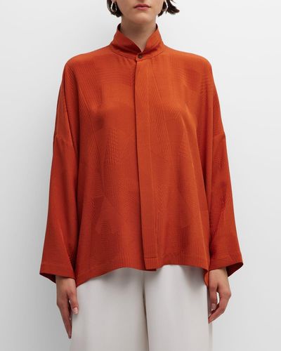 Eskandar Wide Longer-Back Double Stand Collar Shirt (Mid-Plus) - Red