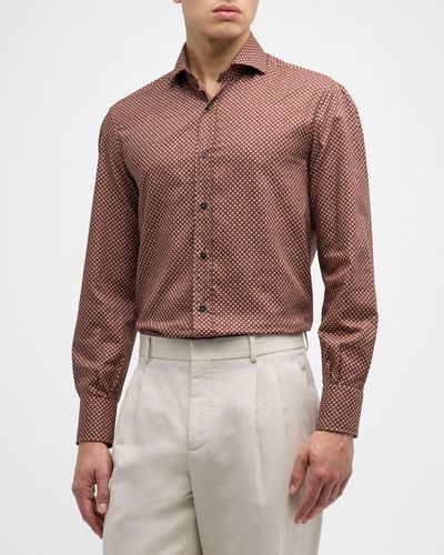 Brunello Cucinelli Cotton Micro-Diamond Sport Shirt - Brown