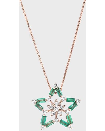 BeeGoddess Sirius Diamond And Emerald Pendant Necklace - White