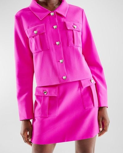 AS by DF Tasha Heart Button-Front Jacket - Pink