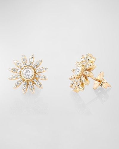 Sheryl Lowe 14K Pave Diamond Daisy Stud Earrings - Metallic