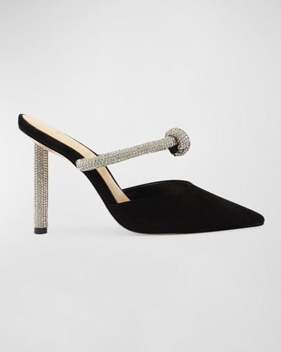SCHUTZ SHOES Pearl Glam Suede Crystal Knot Mule Pumps - Black