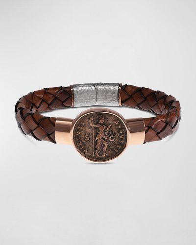 Jorge Adeler Ancient Virtus Coin Braided Leather Bracelet - Brown