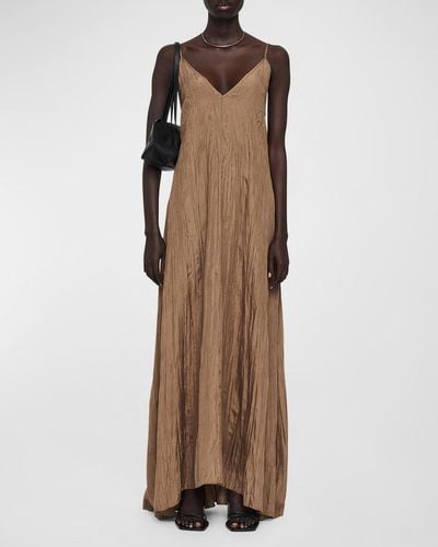 JOSEPH Daniele Sleeveless Crinkled Silk Maxi Dress - Brown