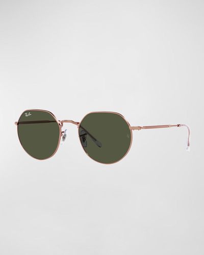 Ray-Ban Rb3565 Jack Round Metal Sunglasses, 55Mm - Green