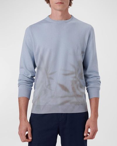 Bugatchi Leaf-print Crew Sweater - Blue