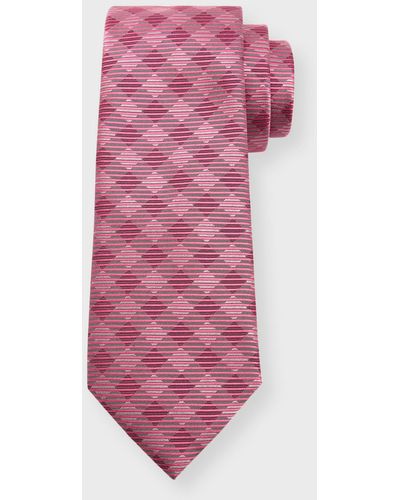Giorgio Armani Silk Jacquard Gingham-stripe Tie - Pink