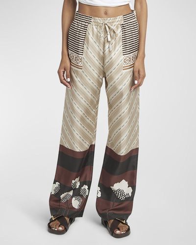 Loewe X Paula Ibiza Anagram Striped Silk Straight-Leg Pajama Pants - Natural