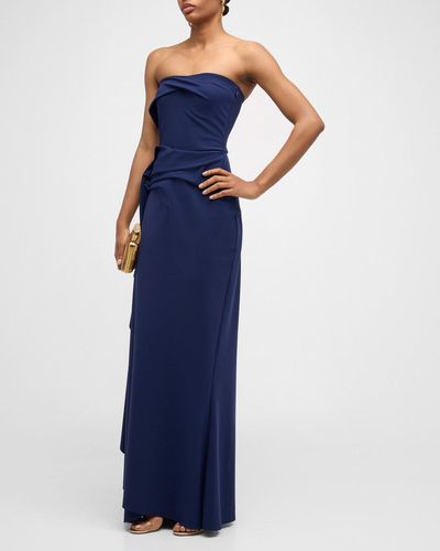 La Petite Robe Di Chiara Boni Draped Strapless Bustier Column Gown - Blue