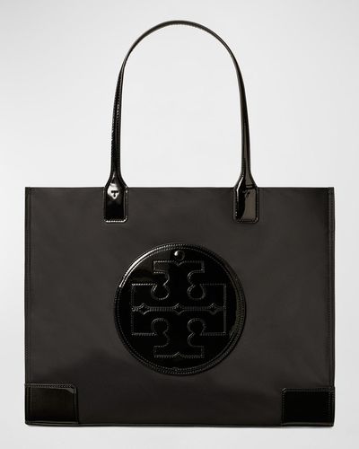 Tory Burch Ella Patent Recycled Nylon Tote Bag - Black