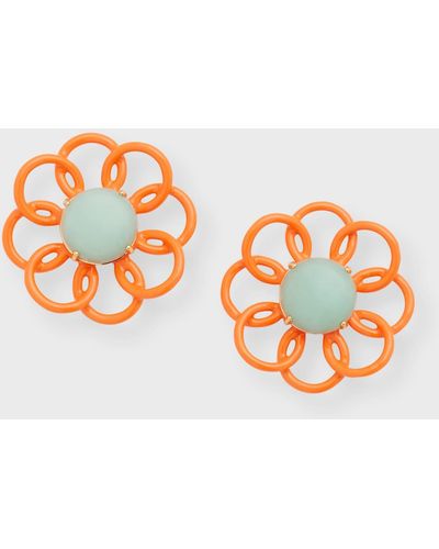 Lele Sadoughi Papaya Marigold Flower Button Earrings - Orange