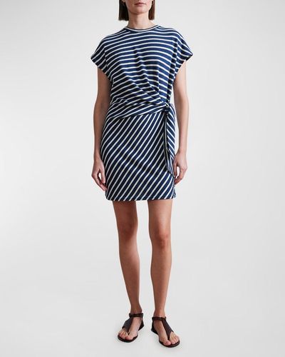Apiece Apart Nina Striped Mini Dress With Tie Detail - Blue