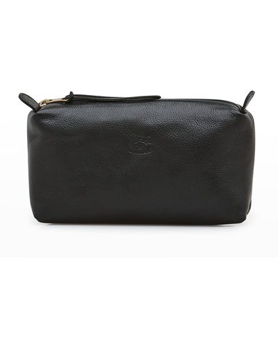 Il Bisonte Classic Zip Leather Cosmetic Bag - Black