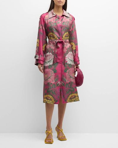 Pierre Louis Mascia Floral-print Silk Wrap Trench Coat - Red