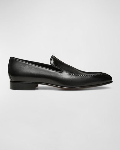Donald J Pliner Apron Toe Leather Loafers - Black