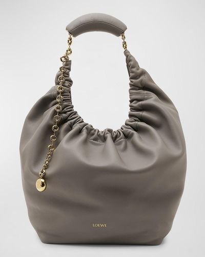 Loewe Medium Squeeze Chain Leather Hobo Bag - Gray