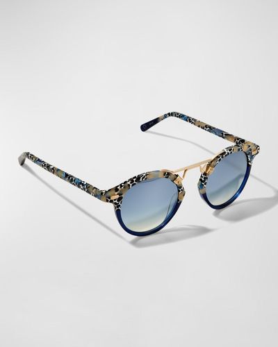 Krewe St. Louis Round Sunglasses With Metal Keyhole - Milano - Blue