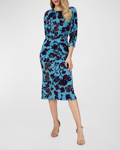 Diane von Furstenberg Floral-print Blouson-sleeve Midi Dress - Blue