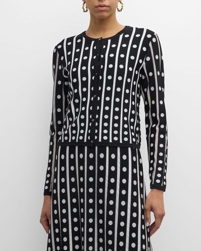 Elie Tahari The Ari Striped Polka Dot Cardigan - Black