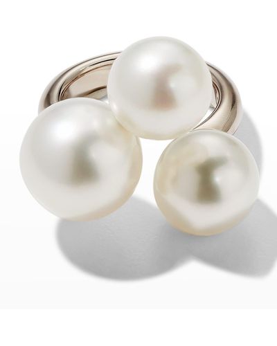 Assael Yellow Gold South Sea 3-pearl Bubble Ring, 11.2-13.3mm - White