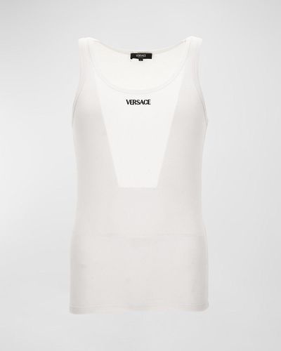 Versace Embroidered Logo Tank Top - White