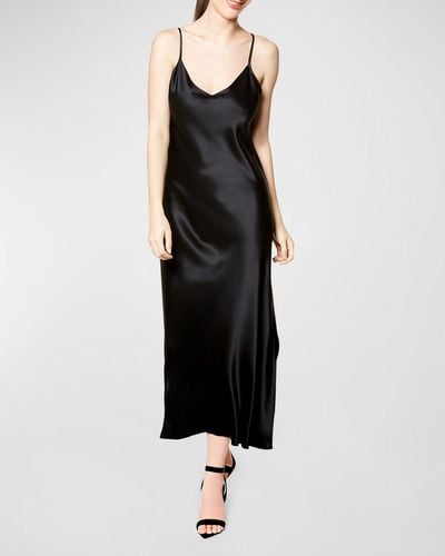 Christine Lingerie Long Silk Satin Nightgown - Black