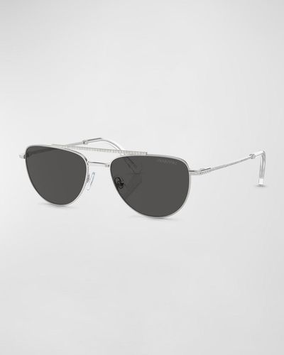 Swarovski Crystal-Embellished Metal Aviator Sunglasses - Metallic
