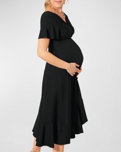 TIFFANY ROSE Maternity Waterfall Flutter-Sleeve Midi Dress - Black