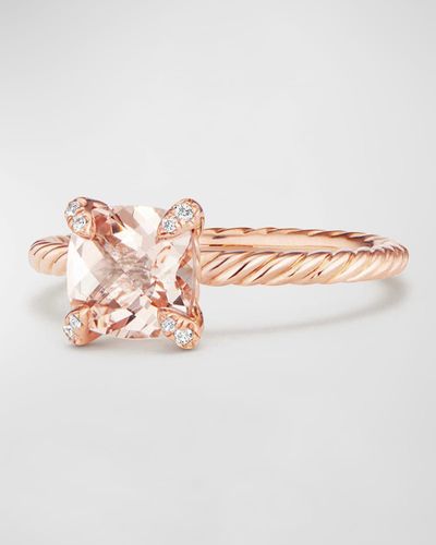 David Yurman Chatelaine 7mm Rose Gold Ring With Morganite & Diamonds, Size 9 - White