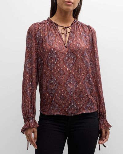 PAIGE Fia Printed V-Neck Blouse - Red