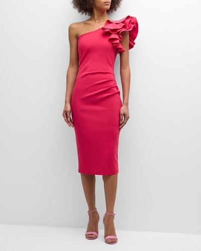 La Petite Robe Di Chiara Boni One-Shoulder Bodycon Ruffle Midi Dress - Red
