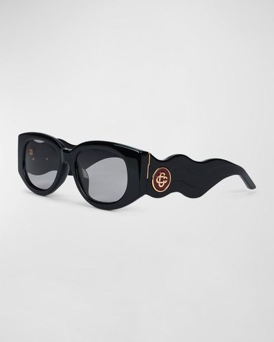 Casablanca Wavy Acetate Oval Sunglasses - Black