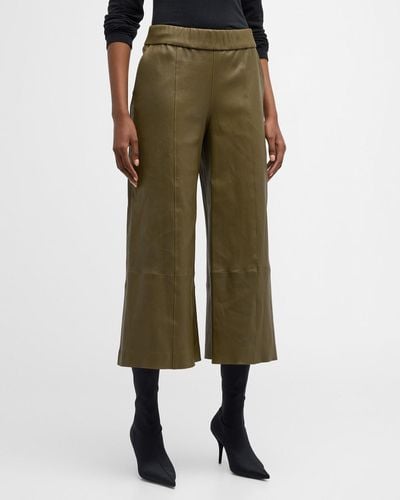 SPRWMN High-Rise Leather Wide-Leg Culotte Pants - Green