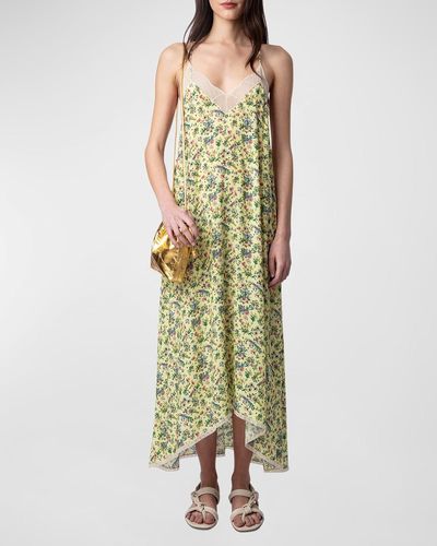 Zadig & Voltaire Risty Soft Small Garden Lace-Trim Maxi Dress - Green
