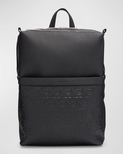 Ferragamo Embossed Gancini Leather Backpack - Black