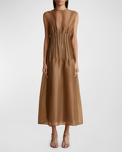 Khaite Wes Pleated Silk Maxi Dress - Brown
