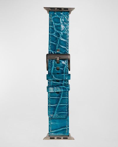 Abas Apple Watch Alligator-Leather Watch Strap, Space Finish - Blue