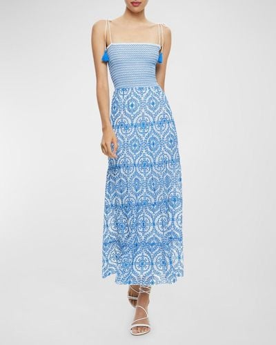 Alice + Olivia Marna Embroidered Tiered Tie-Strap Maxi Dress - Blue