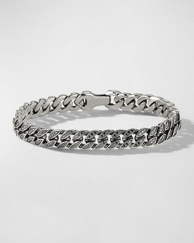 David Yurman Curb Chain Bracelet In Silver With Diamonds, 8mm, 6.5"l - Metallic