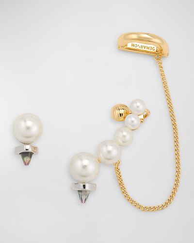 DEMARSON Mariah Faux Pearl Chain Climber Earring Set - White