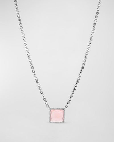 Sheryl Lowe Chris And Angel Rose Quartz Pave Diamond Necklace - White