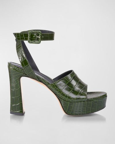 Marion Parke Gigi Croco Ankle-Strap Platform Sandals - Green