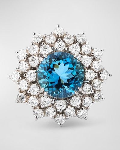 Alexander Laut 18K Round Aquamarine And Diamond Ring, Size 6.5 - Blue