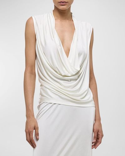 Helmut Lang Sleeveless Plunging Jersey Top - White