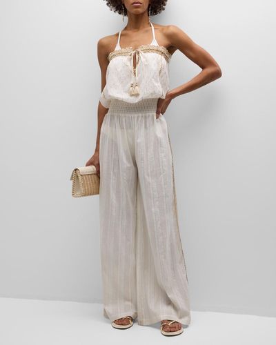 Ramy Brook Briar Strapless Embroidered Jumpsuit - Gray